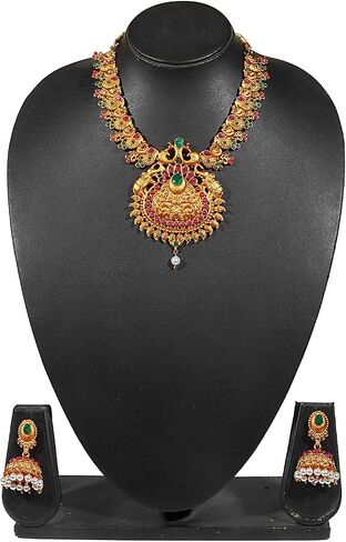 Shining Jewel - By Shivansh Bodha Tradtional Indian Handcrafted Antique Gold Plated Temple Jewellery Combo Bridal Dulhan Necklace Set With Matching Earring & Pearls For Women (SJ_2925) in Saudi Arabia