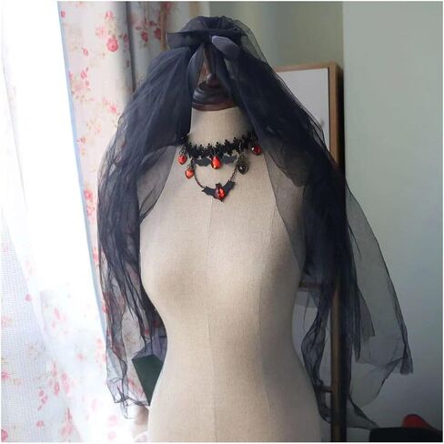Unique Charm! Stylish Halloween Gothic Vampire Necklace and Double-Layered Veil Costume Set for Girls or Women in Kuwait