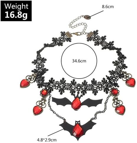Unique Charm! Stylish Halloween Gothic Vampire Necklace and Double-Layered Veil Costume Set for Girls or Women in Kuwait