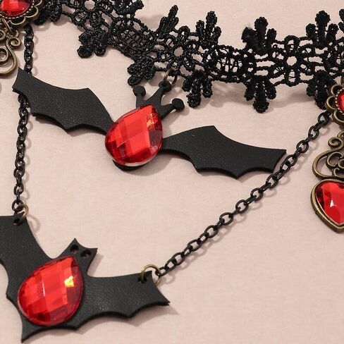 Unique Charm! Stylish Halloween Gothic Vampire Necklace and Double-Layered Veil Costume Set for Girls or Women in Kuwait