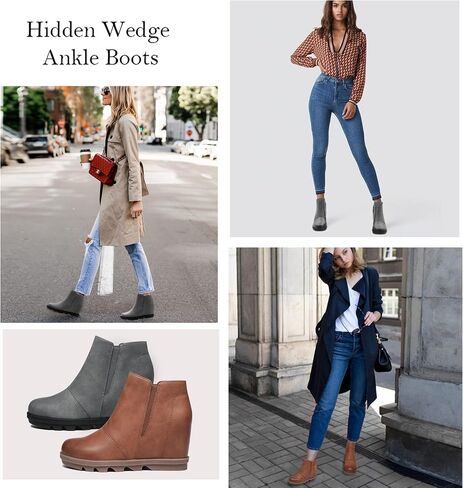 Athlefit Wedge Booties for Women with Heel Hidden Wedge Boots Ankle Boots Wedge Booties in Saudi Arabia