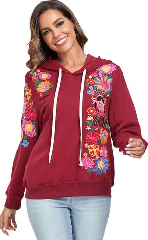 YZXDORWJ Women's Mexican Hoodies Embroidered Fall Jacket Floral Pullover Traditional Casual Sweatshirts in Saudi Arabia