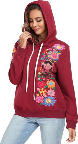 YZXDORWJ Women's Mexican Hoodies Embroidered Fall Jacket Floral Pullover Traditional Casual Sweatshirts in Saudi Arabia