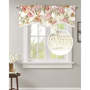 Black White Valance Boho Window Valances for Kitchen,Stripe Curtain Valance with Tassel,Scalloped Valance Rod Pocket Bathroom Window Treatment for Living Room Bedroom Ethnic Short Curtains 54x18In in Saudi Arabia