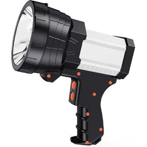 Samyoung Spotlight 120000 Lumen Super Bright، 10000 mAh 30 ساعة LED مصابيح كاشفة قابلة لإعادة الشحن، IP65 مقاومة للماء وقابلة لإعادة الشحن تأتي مع حامل ثلاثي القوائم قابل للطي وشريط لتخييم قارب الصيد in Kuwait