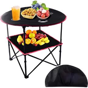 BESPROTOOLER Portable Folding Canvas Table Beach Table, Collapsible Camping Table with 4 Mesh Cup Holders, Portable Picnic Table Canvas Travel Table with Carry Bags in Saudi Arabia