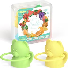 Giichen Soft Sip Food Pouch Topper - Food Grade Silicone Pouch Tops for Baby Prevent Spills, Led Weaning, Self Feeding, Protects Childs Mouth, BPA Free Food Pouch Lids - 2 Pack (Green Yellow)