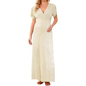 فستان حمل براقة لامعة من guruixu لحفلات استقبال المولود الجديد، فستان طويل بأكمام مكشكشة وملتف بالترتر in Kuwait