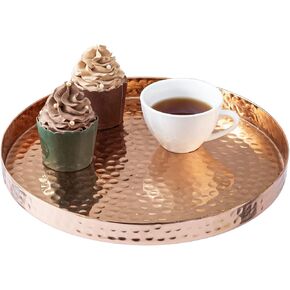 MyGift 11 Inch Deluxe Hammered Copper Round Decorative Tray - Aluminum Plated Serving Display Platter and Vanity Tray - Handcrafted in India in Kuwait