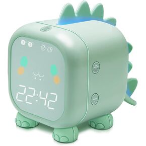Kids Alarm Clock with Dinosaur, Digital Alarm Clock for Kids Bedroom, Cute Bedside Clock Children's Sleep Trainier, Wake Up Light and Night Light with USB for Boys Girls Birthday Gifts. (Blue)