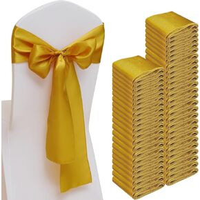 Vibera 50 قطعة من أوشحة كرسي الساتان الذهبي لكرسي الزفاف وأقواس الكرسي وأوشحة الكرسي وغطاء الكرسي للكراسي القابلة للطي لتزيين المنزل في حفلة عيد الشكر (ذهبي 7 × 108 بوصة) in Kuwait