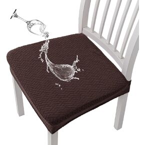 LANSHENG Stretch Seat Covers for Dining Room, Waterproof Jacquard Dining Chair Seat Protectors Set of 4 Removable Washable Kitchen Chair Slipcovers (Sand, 4)