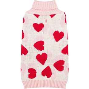 KYEESE Dogs Sweaters Valentines Day Small Dog Sweaters Red Heartwith Leash Hole Pet Sweater Pet Clothes,M