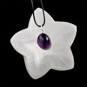 وعاء ويش ويل ستار سيلينيت مع قلادة الجمشت - تم استخراجه وصنعه في المغرب - وعاء كريستال سيلينيت مقاس 4 بوصات - مثالي لتنظيف وإعادة شحن البلورات وأحجار الشفاء والتأمل والديكور in Kuwait