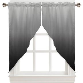 BEMIGO Swag Valances for Windows, Ombre Black Gray Rod Pocket Kitchen Window Curtains Over Sink, Gradient Color Window Curtain Panel Swag Curtains Valences, 36 Inches Length in Kuwait