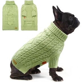 KYEESE Dog Sweater Warm Dog Clothes with Long Sleeve Classic Cable Knit Dog Coats Dog Knitwear Turtleneck with Fine Gold Yarn, Small Dog Sweater for Cold Weather, Blue, X-Small