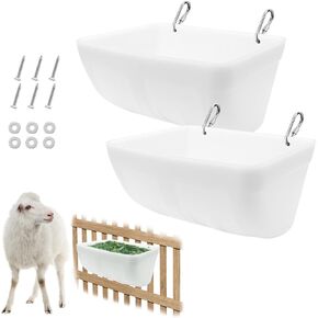 2 عبوة من حوض تغذية الدجاج مع مشابك معلقة لتغذية السياج للماعز والدجاج والبط والأوز والغزلان والأغنام والخنازير وحاوية تغذية دلو مياه الدواجن لمستلزمات تغذية الماشية والماعز (بني) in Kuwait