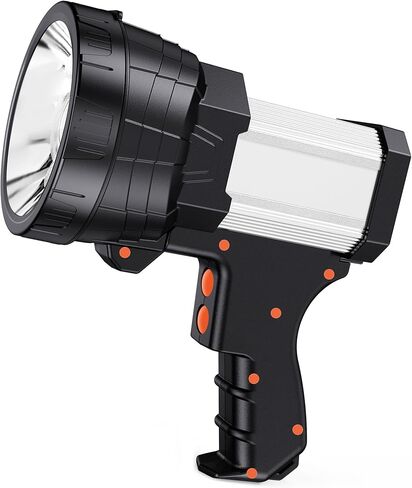 Samyoung Spotlight 120000 Lumen Super Bright، 10000 mAh 30 ساعة LED مصابيح كاشفة قابلة لإعادة الشحن، IP65 مقاومة للماء وقابلة لإعادة الشحن تأتي مع حامل ثلاثي القوائم قابل للطي وشريط لتخييم قارب الصيد in Kuwait