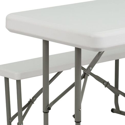 Flash Furniture Rowan 3 Piece Portable Plastic Folding Bench and Table Set,Granite White in Saudi Arabia