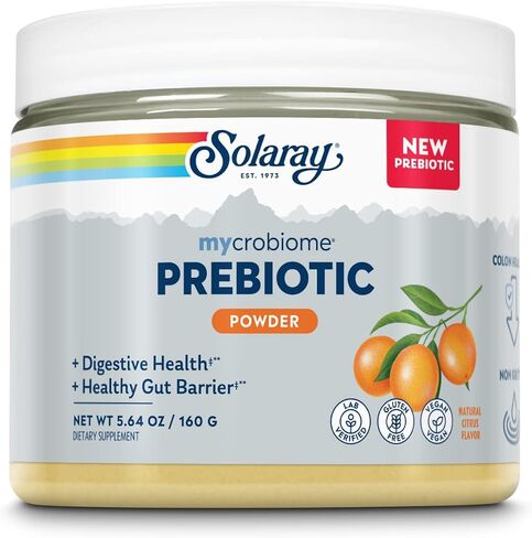 SOLARAY Mycrobiome Prebiotic Powder، البريبايوتكس للنساء والرجال، مكملات غذائية هضمية لصحة القولون والأمعاء، تركيبة سهلة الخلط وغير منتفخة، نكهة الحمضيات، 20 حصة، 5.64 أونصة in Saudi Arabia