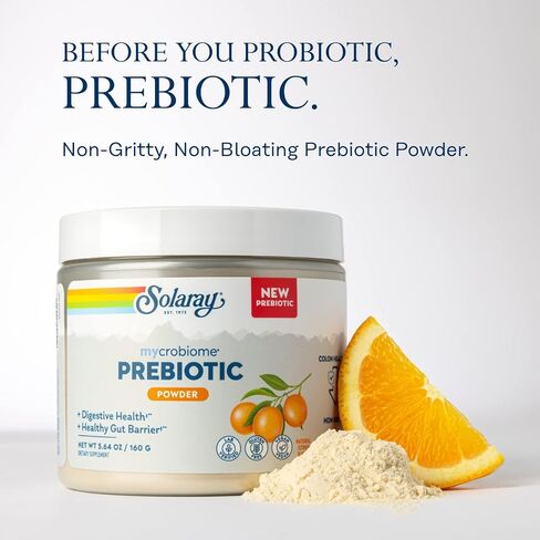SOLARAY Mycrobiome Prebiotic Powder، البريبايوتكس للنساء والرجال، مكملات غذائية هضمية لصحة القولون والأمعاء، تركيبة سهلة الخلط وغير منتفخة، نكهة الحمضيات، 20 حصة، 5.64 أونصة in Saudi Arabia