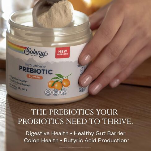 SOLARAY Mycrobiome Prebiotic Powder، البريبايوتكس للنساء والرجال، مكملات غذائية هضمية لصحة القولون والأمعاء، تركيبة سهلة الخلط وغير منتفخة، نكهة الحمضيات، 20 حصة، 5.64 أونصة in Saudi Arabia