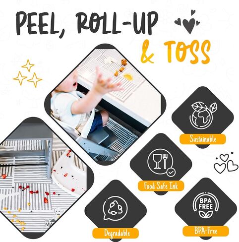 Disposable Place Mats with 4-Sided Adhesive, 30 Count - 100% Waterproof, Non-Toxic - Baby Led Weaning & Restaurant Supplies, 18"x12" in Saudi Arabia