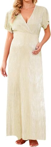 فستان حمل براقة لامعة من guruixu لحفلات استقبال المولود الجديد، فستان طويل بأكمام مكشكشة وملتف بالترتر in Kuwait