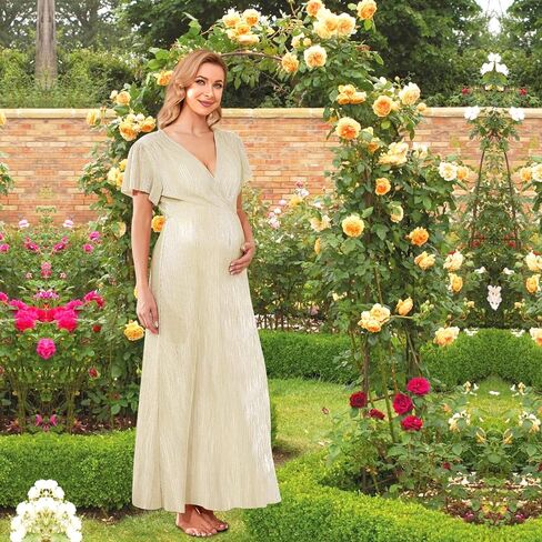 فستان حمل براقة لامعة من guruixu لحفلات استقبال المولود الجديد، فستان طويل بأكمام مكشكشة وملتف بالترتر in Kuwait