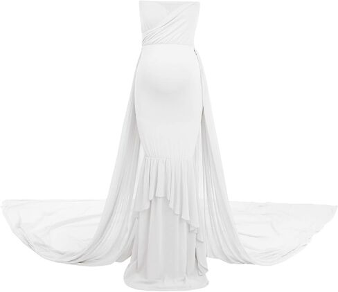 المرأة قبالة الكتف حمالة متعب حورية البحر فستان الأمومة أنيقة جاهزة ثوب الشيفون لالتقاط الصور الفوتوغرافية طفل دش in Kuwait