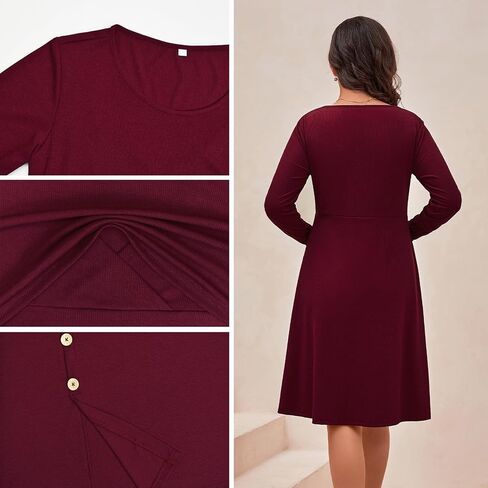 فستان حمل نسائي من DEBELLY للرضاعة الطبيعية بأكمام طويلة ورقبة دائرية ناعمة مضلعة فستان رضاعة بطول الركبة فساتين ماما in Kuwait