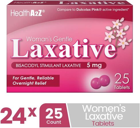 HealthA2Z Woman's Gentle Laxative, Bisacodyl Stimulant Laxative 5mg, 24 Packs of 25 Tablets (600 Tablets Total), Value Package in Kuwait