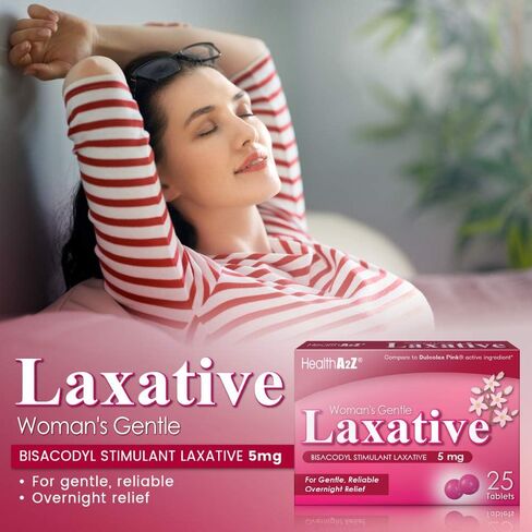 HealthA2Z Woman's Gentle Laxative, Bisacodyl Stimulant Laxative 5mg, 24 Packs of 25 Tablets (600 Tablets Total), Value Package in Kuwait