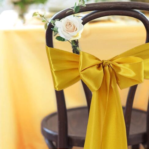 Vibera 50 قطعة من أوشحة كرسي الساتان الذهبي لكرسي الزفاف وأقواس الكرسي وأوشحة الكرسي وغطاء الكرسي للكراسي القابلة للطي لتزيين المنزل في حفلة عيد الشكر (ذهبي 7 × 108 بوصة) in Kuwait