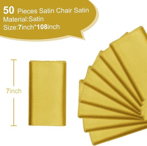 Vibera 50 قطعة من أوشحة كرسي الساتان الذهبي لكرسي الزفاف وأقواس الكرسي وأوشحة الكرسي وغطاء الكرسي للكراسي القابلة للطي لتزيين المنزل في حفلة عيد الشكر (ذهبي 7 × 108 بوصة) in Kuwait