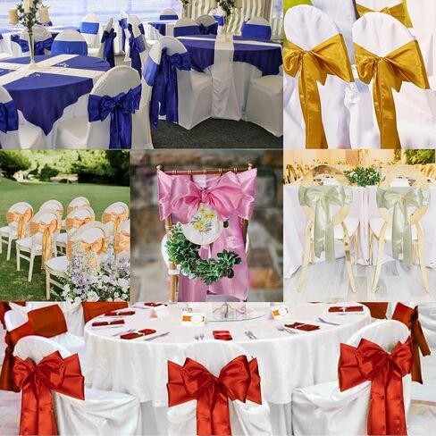 Vibera 50 قطعة من أوشحة كرسي الساتان الذهبي لكرسي الزفاف وأقواس الكرسي وأوشحة الكرسي وغطاء الكرسي للكراسي القابلة للطي لتزيين المنزل في حفلة عيد الشكر (ذهبي 7 × 108 بوصة) in Kuwait