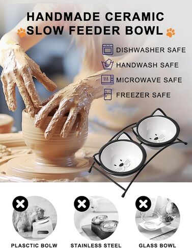 Y YHY Cat Food Bowls, 12 oz Raised Cat Bowls for Food and Water,Ceramic Elevated Pet Dishes Bowls with Stand, Cats and Small Dogs, Dishwasher Safe in Kuwait