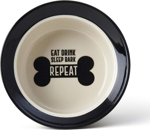 PetRageous 17000 Eat Drink Repeat Two-Tone Stoneware Dishwasher Safe Dog Bowl 2-Cup 6-Inch Diameter 2.5-Inch Tall for Small and Medium Dogs and Cats of all Sizes 16-Ounce Capacity, Off-White in Kuwait