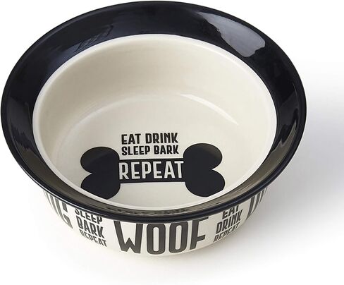 PetRageous 17000 Eat Drink Repeat Two-Tone Stoneware Dishwasher Safe Dog Bowl 2-Cup 6-Inch Diameter 2.5-Inch Tall for Small and Medium Dogs and Cats of all Sizes 16-Ounce Capacity, Off-White in Kuwait