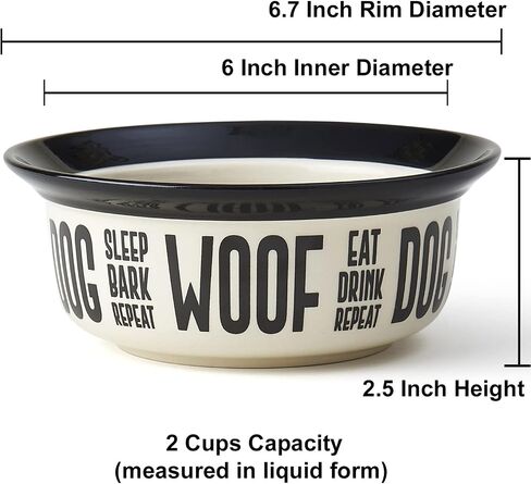 PetRageous 17000 Eat Drink Repeat Two-Tone Stoneware Dishwasher Safe Dog Bowl 2-Cup 6-Inch Diameter 2.5-Inch Tall for Small and Medium Dogs and Cats of all Sizes 16-Ounce Capacity, Off-White in Kuwait