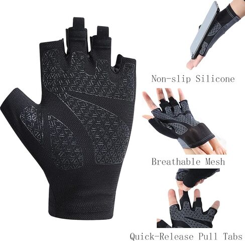 قفازات صيد LJCUTE للحماية من الشمس بدون أصابع للرجال والنساء، قفازات مريحة ومسامية لركوب الدراجات، قفازات مقاومة للانزلاق ومقاومة للاهتراء للمشي لمسافات طويلة والقيادة والصيد والجري in Kuwait