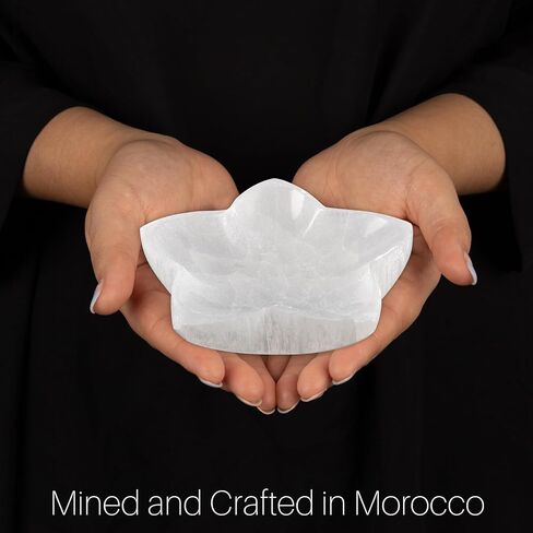 وعاء ويش ويل ستار سيلينيت مع قلادة الجمشت - تم استخراجه وصنعه في المغرب - وعاء كريستال سيلينيت مقاس 4 بوصات - مثالي لتنظيف وإعادة شحن البلورات وأحجار الشفاء والتأمل والديكور in Kuwait