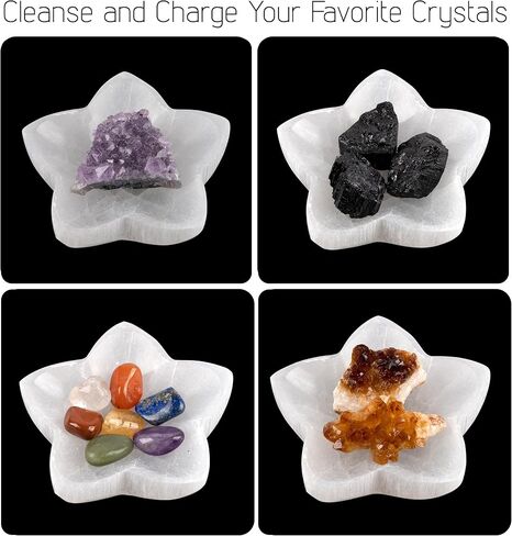 وعاء ويش ويل ستار سيلينيت مع قلادة الجمشت - تم استخراجه وصنعه في المغرب - وعاء كريستال سيلينيت مقاس 4 بوصات - مثالي لتنظيف وإعادة شحن البلورات وأحجار الشفاء والتأمل والديكور in Kuwait