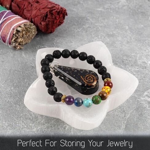 وعاء ويش ويل ستار سيلينيت مع قلادة الجمشت - تم استخراجه وصنعه في المغرب - وعاء كريستال سيلينيت مقاس 4 بوصات - مثالي لتنظيف وإعادة شحن البلورات وأحجار الشفاء والتأمل والديكور in Kuwait