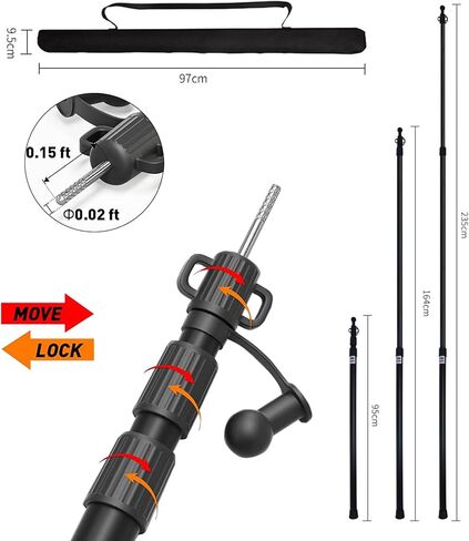 اعمدة خيمة قابلة للتعديل للتخييم مجموعة من قطعتين، قضبان من الالومنيوم بتصميم متداخل مافيك شديد التحمل للمظلات والمظلة والمأوى في الهواء الطلق، محمولة وقابلة لاعادة الاستخدام، 38-93 انش، 3 اقسام مع in Kuwait