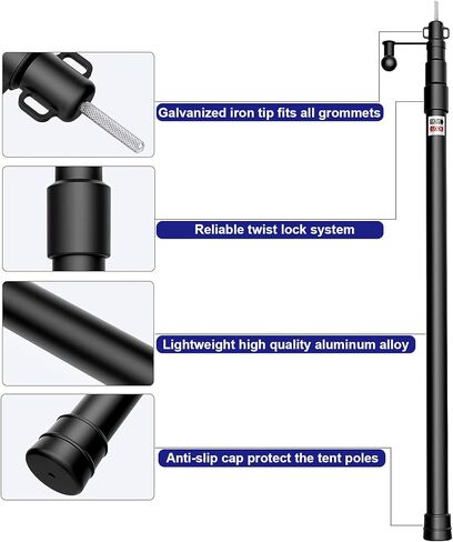 اعمدة خيمة قابلة للتعديل للتخييم مجموعة من قطعتين، قضبان من الالومنيوم بتصميم متداخل مافيك شديد التحمل للمظلات والمظلة والمأوى في الهواء الطلق، محمولة وقابلة لاعادة الاستخدام، 38-93 انش، 3 اقسام مع in Kuwait