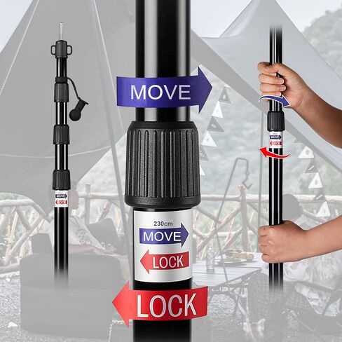 اعمدة خيمة قابلة للتعديل للتخييم مجموعة من قطعتين، قضبان من الالومنيوم بتصميم متداخل مافيك شديد التحمل للمظلات والمظلة والمأوى في الهواء الطلق، محمولة وقابلة لاعادة الاستخدام، 38-93 انش، 3 اقسام مع in Kuwait