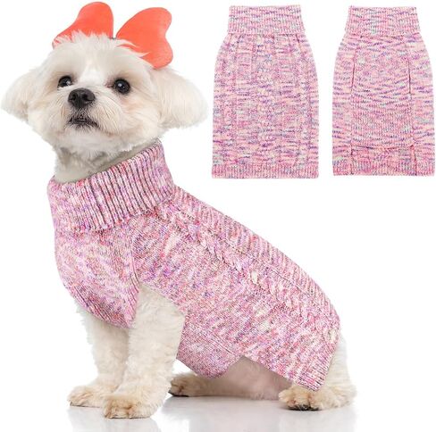 SlowTon Small Dog Sweater - Turtleneck Pullover Dog Knitwear for Small Medium Dogs Puppy Girl Boy, Thick Warm Winter Fall Dog Sweatshirt Clothes with Leash Hole (Blue XS) in Saudi Arabia