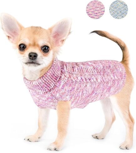 SlowTon Small Dog Sweater - Turtleneck Pullover Dog Knitwear for Small Medium Dogs Puppy Girl Boy, Thick Warm Winter Fall Dog Sweatshirt Clothes with Leash Hole (Blue XS) in Saudi Arabia