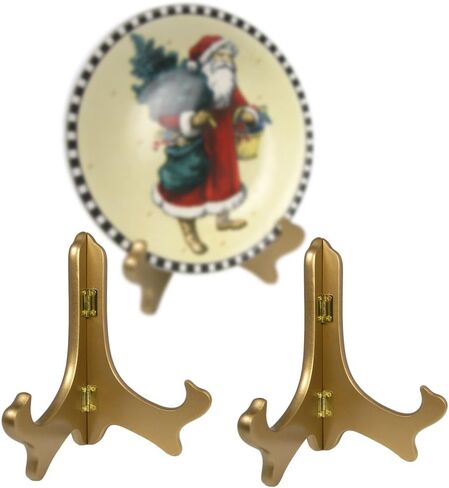 BANBERRY DESIGNS Gold Metallic Wood Easels Premium Quality Display Plate Stand Holder - 7" H - Set of 3 Pieces in Saudi Arabia